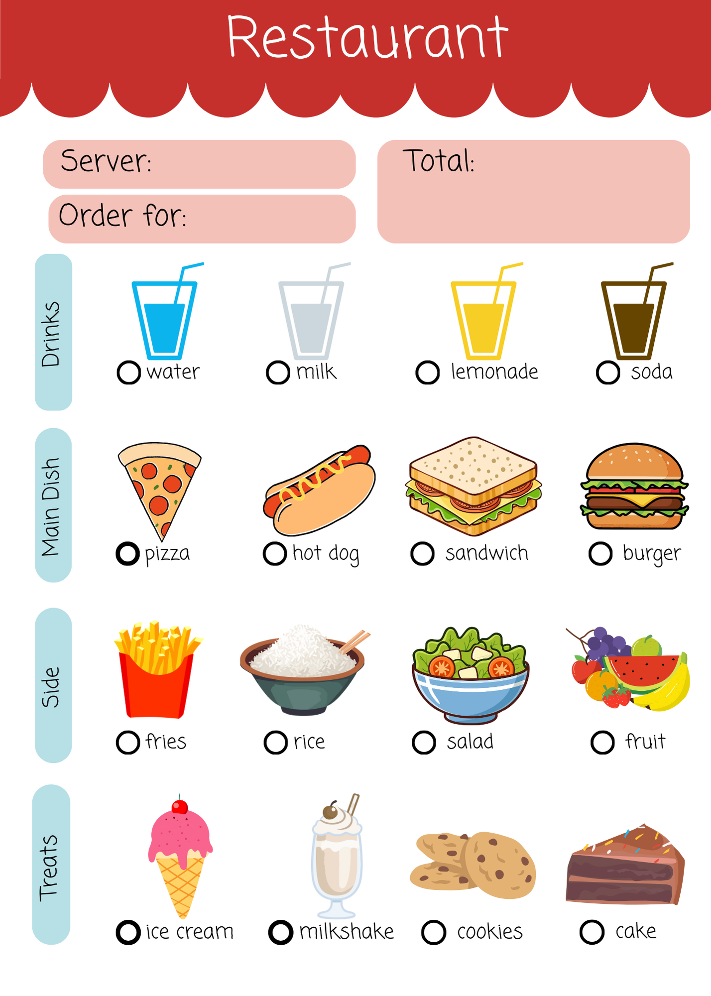 Pretend Play Restaurant Order Notepad