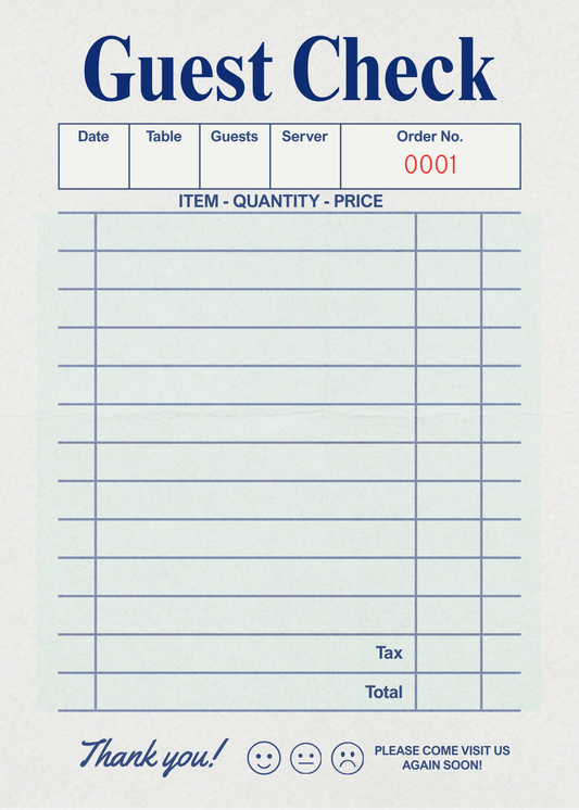 Pretend Play Guest Check Notepad