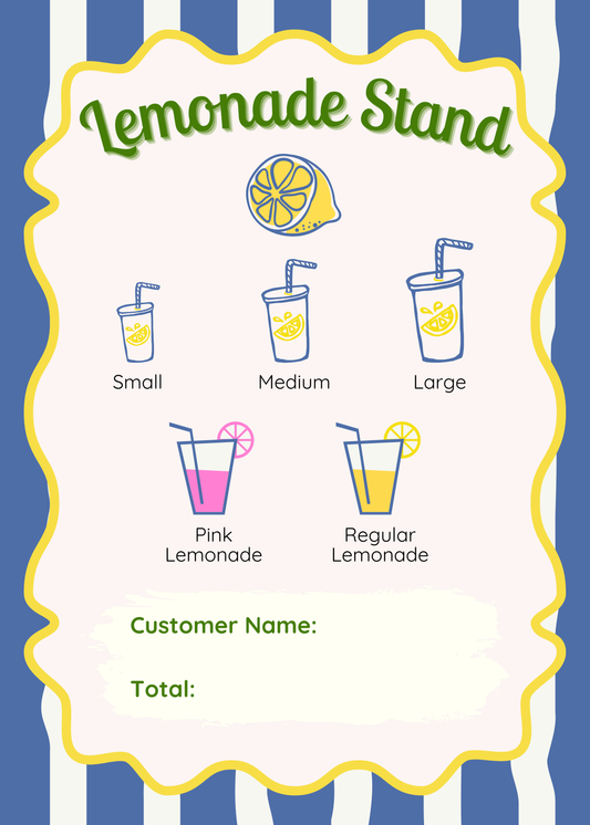 Pretend Play Lemonade Stand Notepad